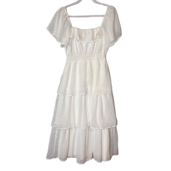 Lulus Ivory Swiss Dot Tiered Midi Dress Small Bridal Shower Summer - Picture 6 of 7
